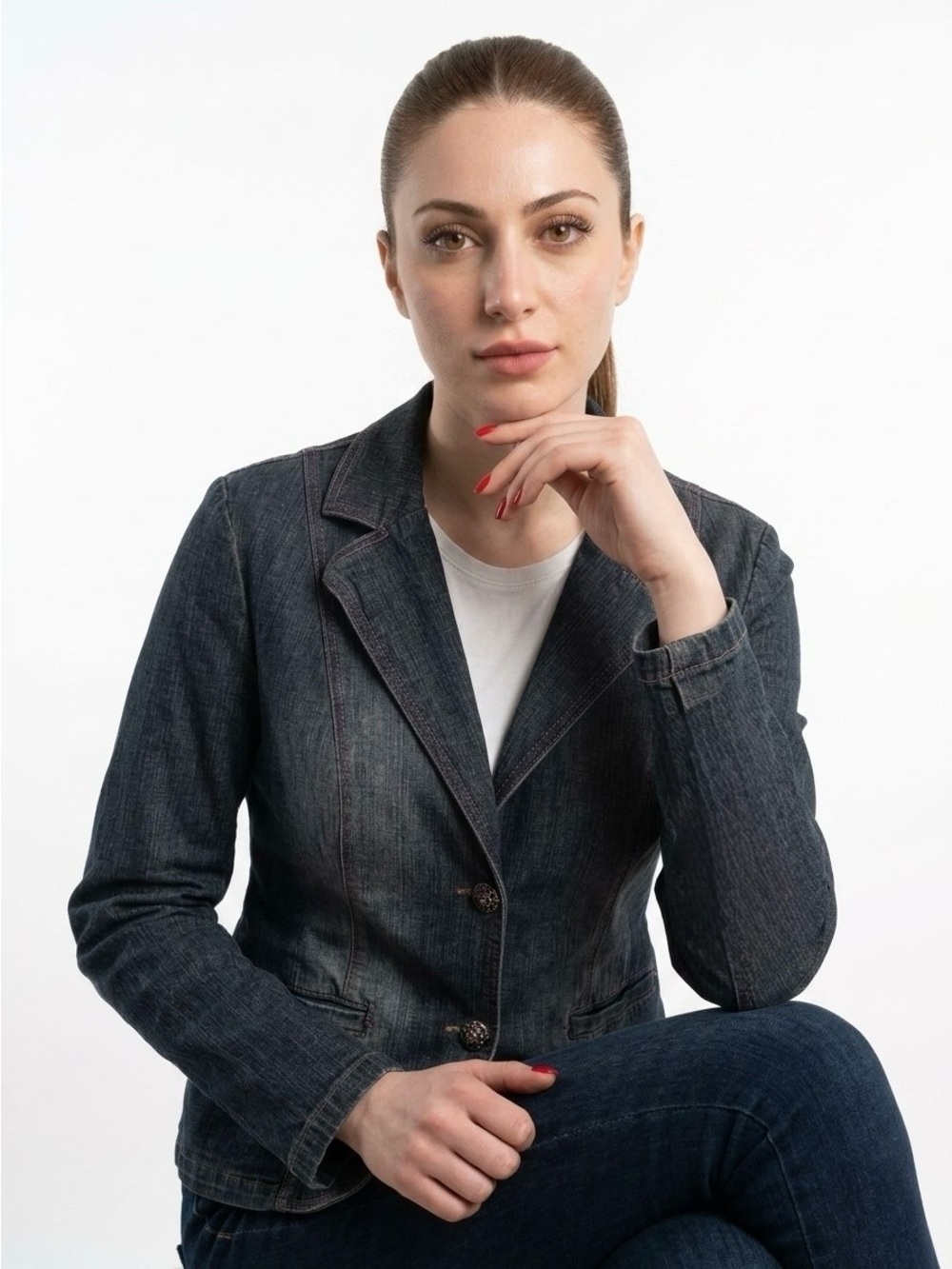 POINT ZERO DENIM BLAZER JACKET WITH JEWEL BUTTONS WOMAN Large